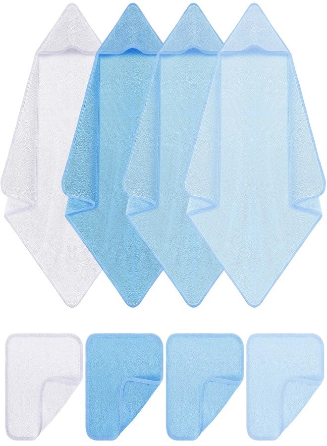 مجموعة مناشف قطنية للأطفال من موسلين مكونة من 8 قطع، مزودة بغطاء رأس، بالإضافة إلى مناشف استحمام قطنية للأطفال حديثي الولادة، وبطانيات ماصة للأطفال الرضع، هدية مثالية للجنسين، مناسبة للفتيات والفتيان (سلسلة زرقاء). - Image 1